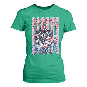 Funny Fourth Of July Raccoon T Shirt For Women Feral But Free