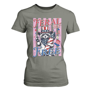 Funny Fourth Of July Raccoon T Shirt For Women Feral But Free