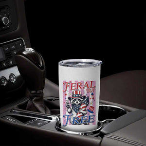 Funny Fourth Of July Raccoon Tumbler Cup Feral But Free