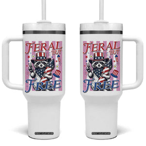 Funny Fourth Of July Raccoon Tumbler With Handle Feral But Free