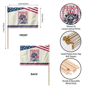 Funny Fourth Of July Raccoon Patriotic Handheld Flag Feral But Free TS12 Print Your Wear