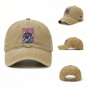 Funny Fourth Of July Raccoon Washed Cotton Baseball Cap Feral But Free