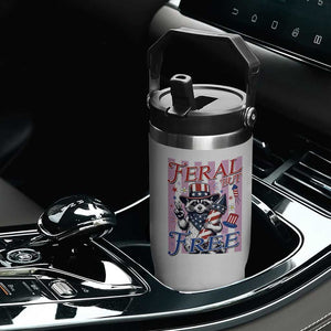 Funny Fourth Of July Raccoon Flip Straw Tumbler Feral But Free