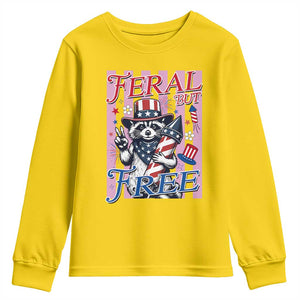 Funny Fourth Of July Raccoon Youth Sweatshirt Feral But Free