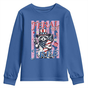 Funny Fourth Of July Raccoon Youth Sweatshirt Feral But Free