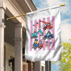 Red White And Blue Construction Crew Garden Flag Patriotic Kids 4th Of July