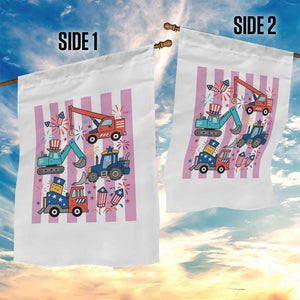 Red White And Blue Construction Crew Garden Flag Patriotic Kids 4th Of July