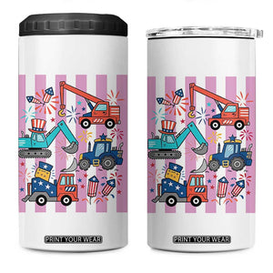 Red White And Blue Construction Crew 4 in 1 Can Cooler Tumbler Patriotic Kids 4th Of July