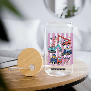 Red White And Blue Construction Crew Glass Can Patriotic Kids 4th Of July