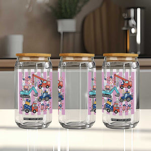 Red White And Blue Construction Crew Glass Can Patriotic Kids 4th Of July