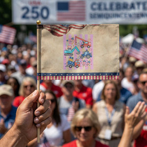 Red White And Blue Construction Crew Patriotic Handheld Flag Kids 4th Of July TS12 Vintage 8.2" × 5.5" Rustic Tan Navy Print Your Wear