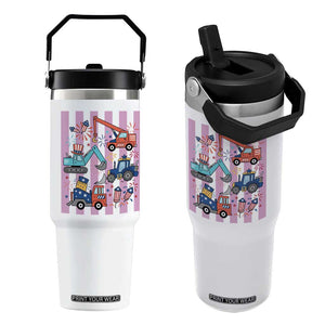 Red White And Blue Construction Crew Flip Straw Tumbler Patriotic Kids 4th Of July