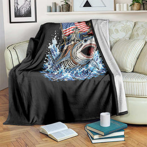 Patriotic Skeleton Pirate Riding Shark Throw Blanket American Ocean Pride