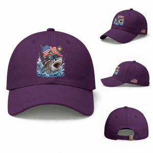 Patriotic Skeleton Pirate Riding Shark Baseball Cap American Ocean Pride