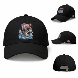 Patriotic Skeleton Pirate Riding Shark Baseball Cap American Ocean Pride