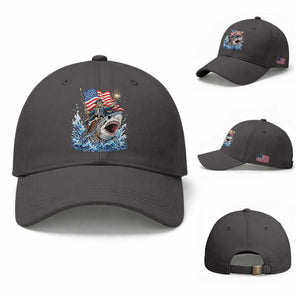 Patriotic Skeleton Pirate Riding Shark Baseball Cap American Ocean Pride