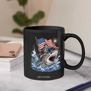 Patriotic Skeleton Pirate Riding Shark Coffee Mug American Ocean Pride
