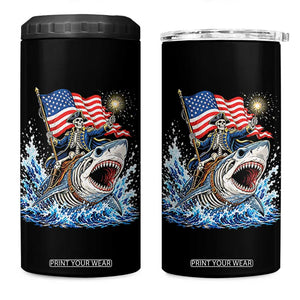 Patriotic Skeleton Pirate Riding Shark 4 in 1 Can Cooler Tumbler American Ocean Pride