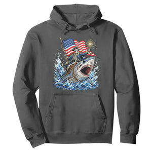 Patriotic Skeleton Pirate Riding Shark Hoodie American Ocean Pride