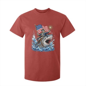 Patriotic Skeleton Pirate Riding Shark T Shirt For Kid American Ocean Pride