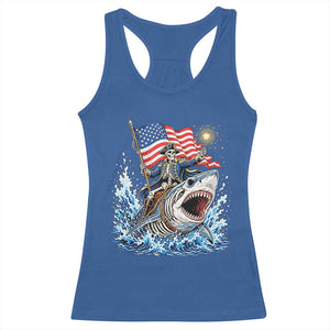Patriotic Skeleton Pirate Riding Shark Racerback Tank Top American Ocean Pride