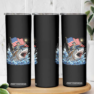 Patriotic Skeleton Pirate Riding Shark Skinny Tumbler American Ocean Pride