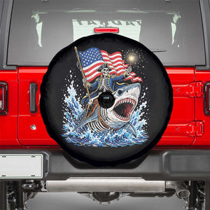 Patriotic Skeleton Pirate Riding Shark Spare Tire Cover American Ocean Pride