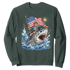 Patriotic Skeleton Pirate Riding Shark Sweatshirt American Ocean Pride
