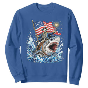 Patriotic Skeleton Pirate Riding Shark Sweatshirt American Ocean Pride