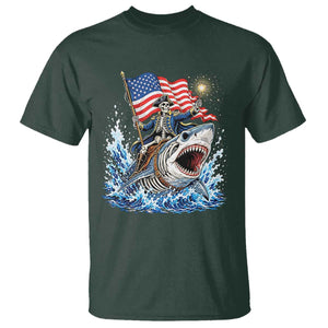 Patriotic Skeleton Pirate Riding Shark T Shirt American Ocean Pride