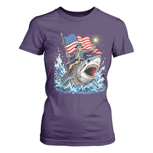 Patriotic Skeleton Pirate Riding Shark T Shirt For Women American Ocean Pride