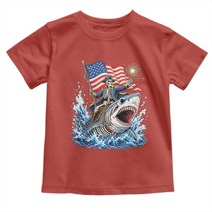 Patriotic Skeleton Pirate Riding Shark Toddler T Shirt American Ocean Pride
