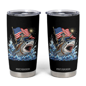 Patriotic Skeleton Pirate Riding Shark Tumbler Cup American Ocean Pride