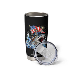 Patriotic Skeleton Pirate Riding Shark Tumbler Cup American Ocean Pride