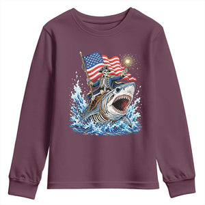 Patriotic Skeleton Pirate Riding Shark Youth Sweatshirt American Ocean Pride