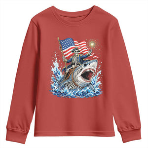 Patriotic Skeleton Pirate Riding Shark Youth Sweatshirt American Ocean Pride