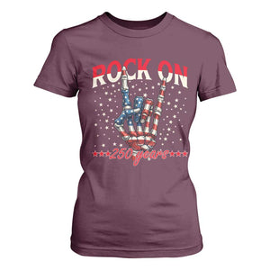 Patriotic Rocker Skeleton Hand T Shirt For Women Rock On 250 Years