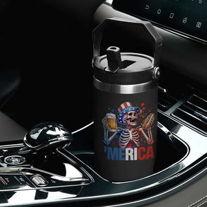 Red White And Blue Skeleton Party Flip Straw Tumbler American Freedom Vibes