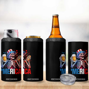 Red White And Blue Skeleton Party 4 in 1 Can Cooler Tumbler American Freedom Vibes