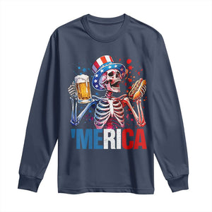 Red White And Blue Skeleton Party Long Sleeve Shirt American Freedom Vibes