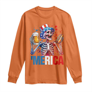 Red White And Blue Skeleton Party Long Sleeve Shirt American Freedom Vibes