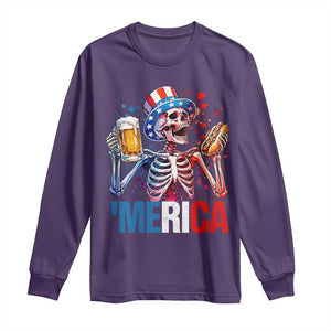 Red White And Blue Skeleton Party Long Sleeve Shirt American Freedom Vibes