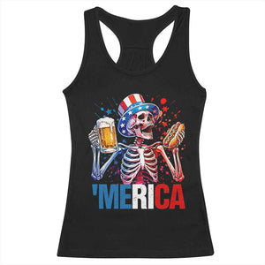 Red White And Blue Skeleton Party Racerback Tank Top American Freedom Vibes