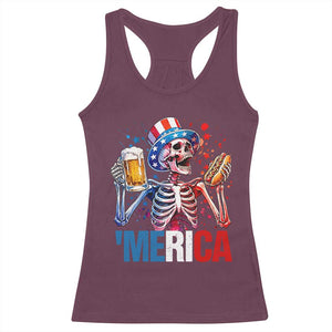 Red White And Blue Skeleton Party Racerback Tank Top American Freedom Vibes