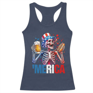 Red White And Blue Skeleton Party Racerback Tank Top American Freedom Vibes