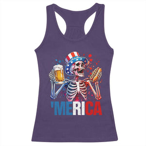 Red White And Blue Skeleton Party Racerback Tank Top American Freedom Vibes
