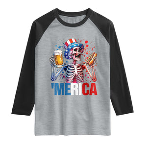 Red White And Blue Skeleton Party Raglan Shirt American Freedom Vibes