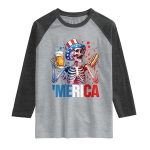 Red White And Blue Skeleton Party Raglan Shirt American Freedom Vibes