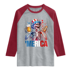 Red White And Blue Skeleton Party Raglan Shirt American Freedom Vibes