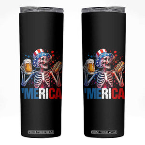 Red White And Blue Skeleton Party Skinny Tumbler American Freedom Vibes